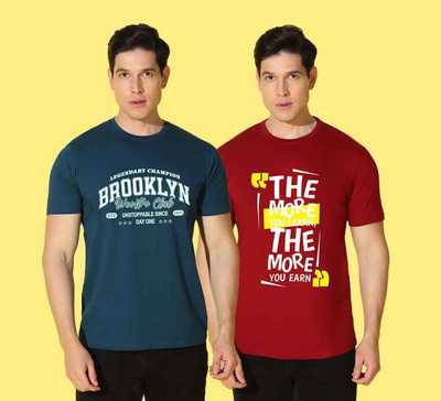 WOOSTRO Printed Men Round Neck Blue, Red T-Shirt