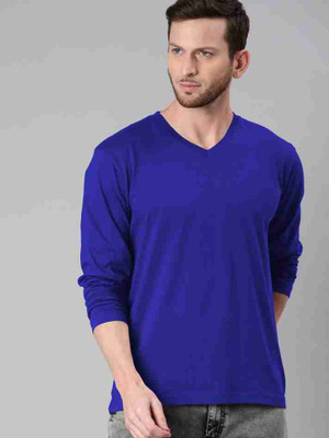 Smart Colors Self Design Men V Neck Blue T-Shirt