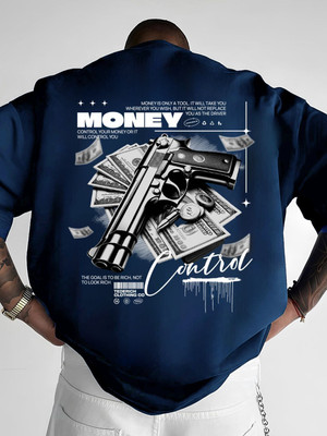 HADAR Graphic Print Men Round Neck Navy Blue T-Shirt