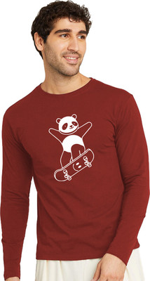 RULEDBYSUN Printed Men Round Neck Maroon T-Shirt