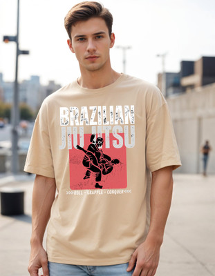 Smartees Printed Men Round Neck Beige T-Shirt