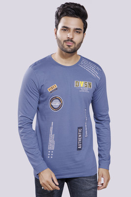 I&D Printed Men Round Neck Blue T-Shirt