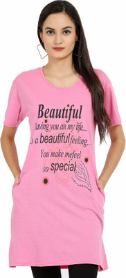 AG apparel Printed Women Round Neck Pink T-Shirt