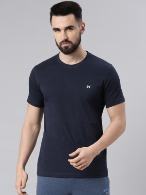 Force NXT Solid Men Round Neck Navy Blue T-Shirt