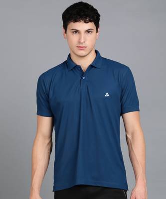Adrenex Solid Men Polo Neck Blue T-Shirt