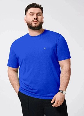 Triptee Solid Men Round Neck Blue T-Shirt