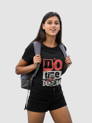 PD CLORI Printed Women Round Neck Black T-Shirt