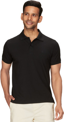 XYXX Solid Men Polo Neck Black T-Shirt