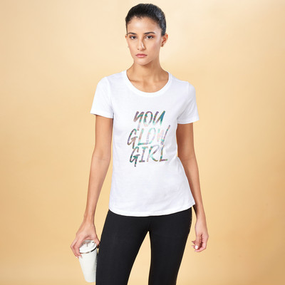 Ajile By Pantaloons Typography Women Round Neck White T-Shirt