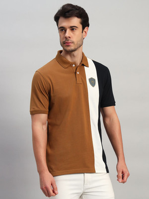 CANTABIL Colorblock Men Polo Neck Brown T-Shirt