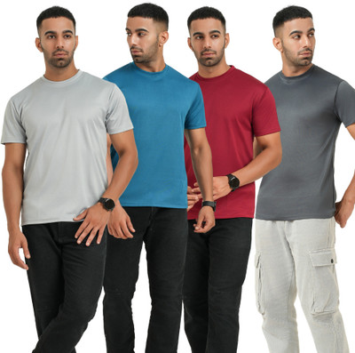 Fabhash Solid Men Round Neck Grey, Silver, Blue, Maroon T-Shirt