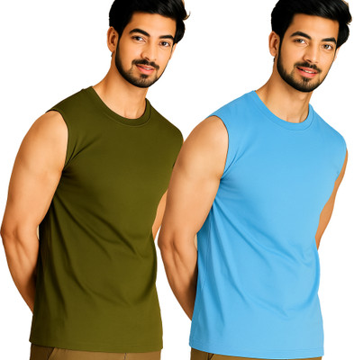 Jangoboy Solid Men Round Neck Dark Green, Blue T-Shirt