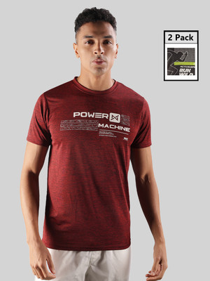 Force NXT Printed Men Round Neck Grey, Maroon T-Shirt