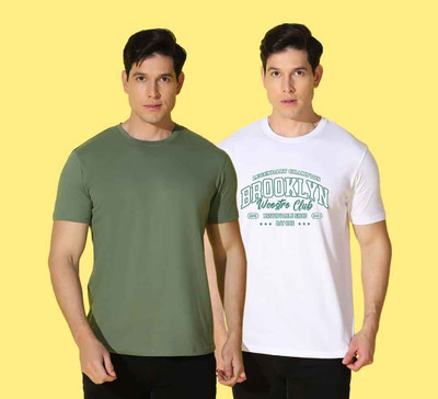 WOOSTRO Graphic Print Men Round Neck Light Green, White T-Shirt