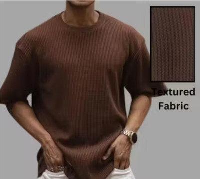 At Last Fashion Self Design Men Round Neck Brown T-Shirt
