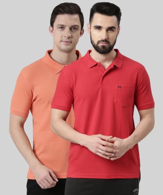 Force NXT Solid Men Polo Neck Red, Orange T-Shirt