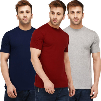 New Trends Collection Self Design, Solid Men Round Neck Dark Blue, Maroon, Grey T-Shirt