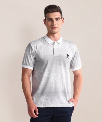 U.S. POLO ASSN. Printed Men Polo Neck Grey T-Shirt