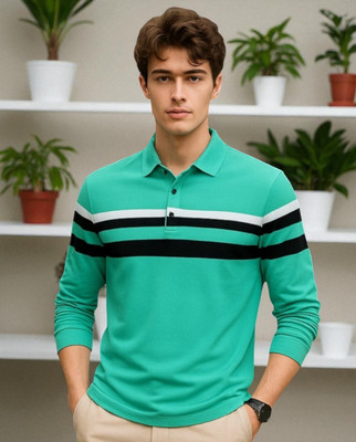 Teezler Solid Men Polo Neck Green T-Shirt