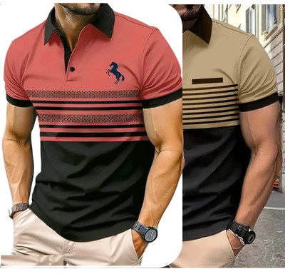 Bliss Bell Printed Men Polo Neck Multicolor T-Shirt