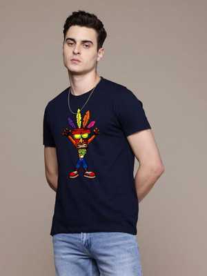 Moda Rapido Graphic Print Men Round Neck Navy Blue T-Shirt