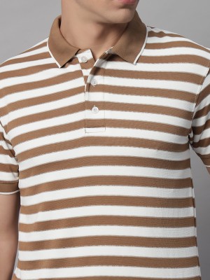 Headshot Striped Men Polo Neck Brown T-Shirt