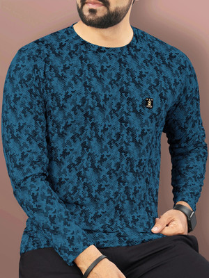 VeBNoR Printed Men Round Neck Dark Blue T-Shirt