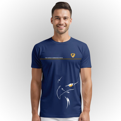 Warriorworld Printed Men Round Neck Dark Blue T-Shirt