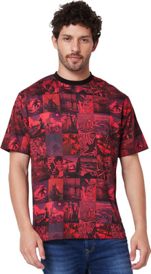 Spykar Printed Men Round Neck Red T-Shirt