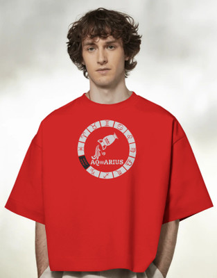 AZUREM Printed Men Round Neck Red T-Shirt