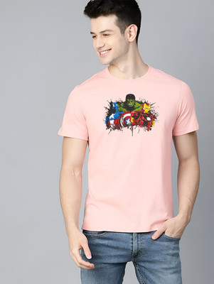 JP Creation Solid Men Round Neck Pink T-Shirt