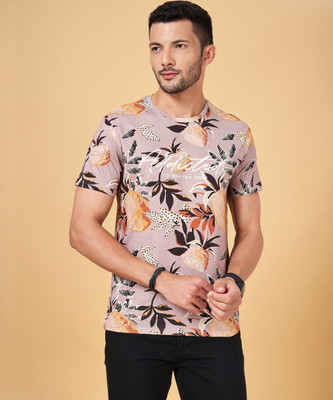 PEOPLE Printed Men Round Neck Beige T-Shirt