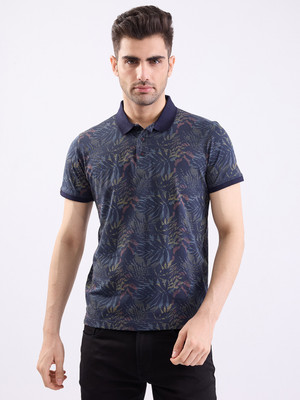 Spykar Printed Men Polo Neck Black T-Shirt