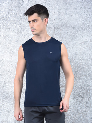 Force NXT Solid Men Round Neck Navy Blue T-Shirt