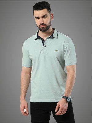 Stellers Solid Men Polo Neck Light Green T-Shirt