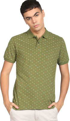 FLYING MACHINE Printed Men Polo Neck Green T-Shirt