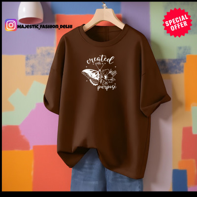 Stylicity Printed Women Round Neck Brown T-Shirt