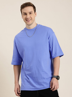 HERE&NOW Solid Men Round Neck Blue T-Shirt