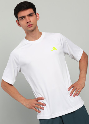 ADIDAS Solid Men Round Neck White T-Shirt