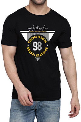 WOOSTRO Printed, Typography Men Round Neck Black T-Shirt