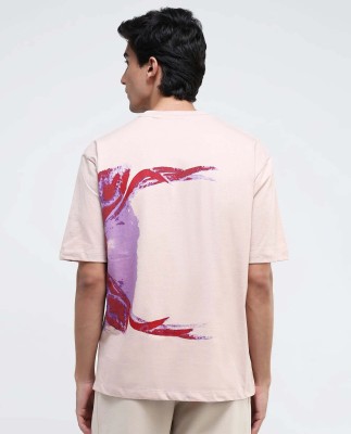 RARE RABBIT Graphic Print Men Crew Neck Pink T-Shirt