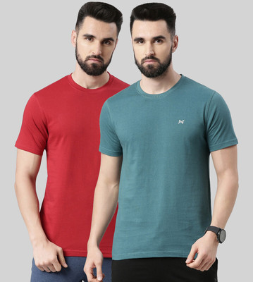 Force NXT Solid Men Round Neck Red, Green T-Shirt