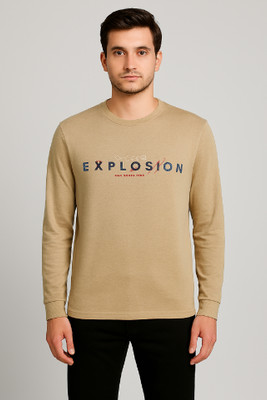 SAND PIPER Typography Men Round Neck Beige T-Shirt