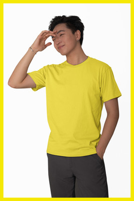Streetfluencer Solid Men Round Neck Yellow T-Shirt