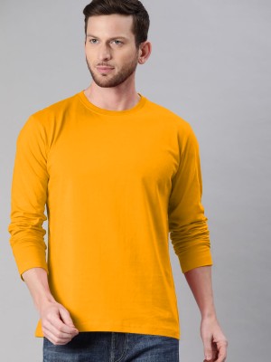 Nilan Tees Wear Solid Men Round Neck Yellow T-Shirt