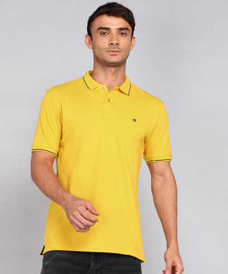 Raymond Solid Men Polo Neck Yellow T-Shirt