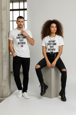 inknstyle Solid Men Round Neck White T-Shirt