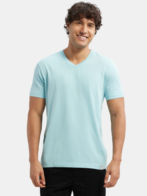 JOCKEY Solid Men V Neck Blue T-Shirt