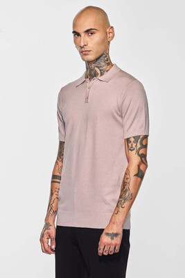 Snitch Solid Men Polo Neck Pink T-Shirt