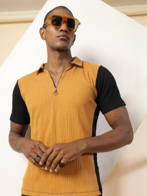 RIGO Colorblock Men Polo Neck Brown, Black T-Shirt